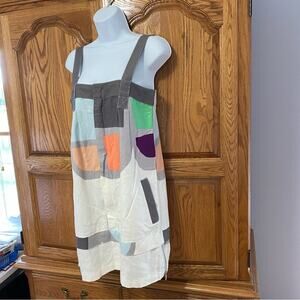 See by Chloe Colorblock Overall Mini Dress Zipper Womens Sz 4 Linen Blend READ*